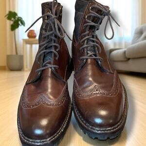 Men's 9.5 JOHNSTON & MURPHY Jennings Brown Leather Wingtip Shearling Lined Boots